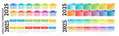 Set of calendars for 2025 isolated on a white background