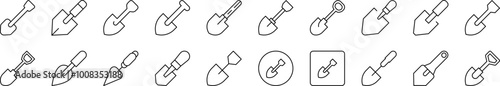 Shovel Outline Simple Linear Image Collection. Editable Stroke. Suitable for Web Sites, Books, Cards, Apps