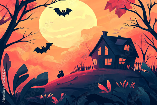 Festive Halloween Background with Spooky House