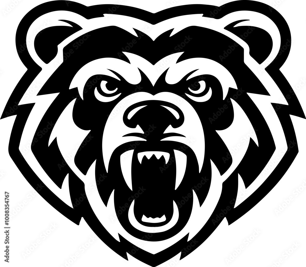 Angry bear head. Grizzly Bear Mascot Head. Design element for logo, label, sign, badge.