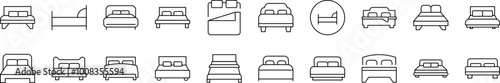 Bed Icon Set for UI, Placards, Books, Apps. Editable Stroke. Suitable for Web Sites, Books, Cards, Apps
