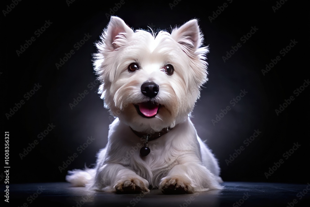 Adorable West Highland White Terrier Dog Sitting on White Background with Playful Expression and Pose Adorable West Highland White Terrier Dog Sitting on White Background with Playful Expression and Pose