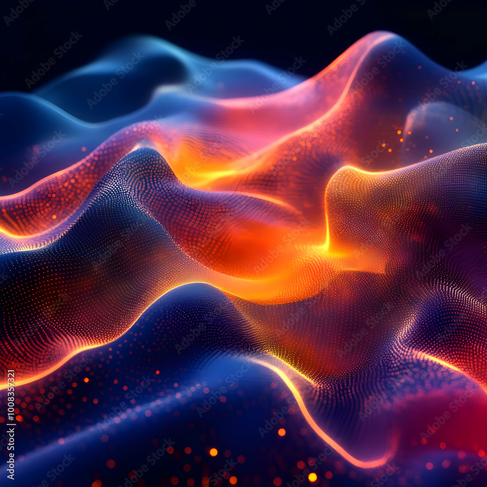 Abstract Background - Neon Wave with Digital Particles Abstract Background - Neon Wave with Digital Particles