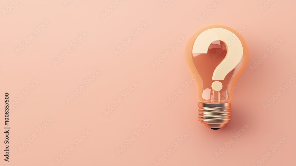 A minimalistic light bulb with a question mark symbolizing curiosity and ideas against a soft pastel background. A minimalistic light bulb with a question mark symbolizing curiosity and ideas against a soft pastel background.