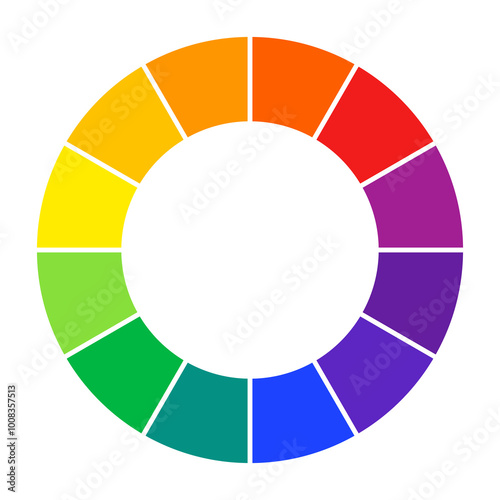 Pie chart. Color palette guide. Rainbow color wheel. Color wheel vector. Illustration of printing color wheel with twelve colors in gradations. Gradation of colors Theory in the circle.