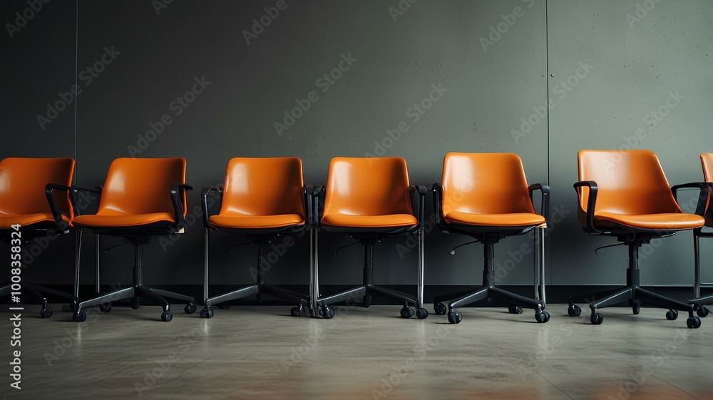 Obraz premium A row of empty office chairs. Recruitment and job hiring concept.
