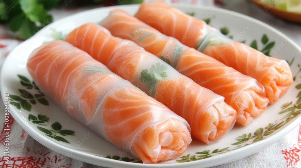Fresh homemade Vietnamese spring rolls on plate Fresh homemade Vietnamese spring rolls on plate
