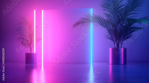 Glowing Neon Palm Tree in Futuristic Surreal Digital Landscape