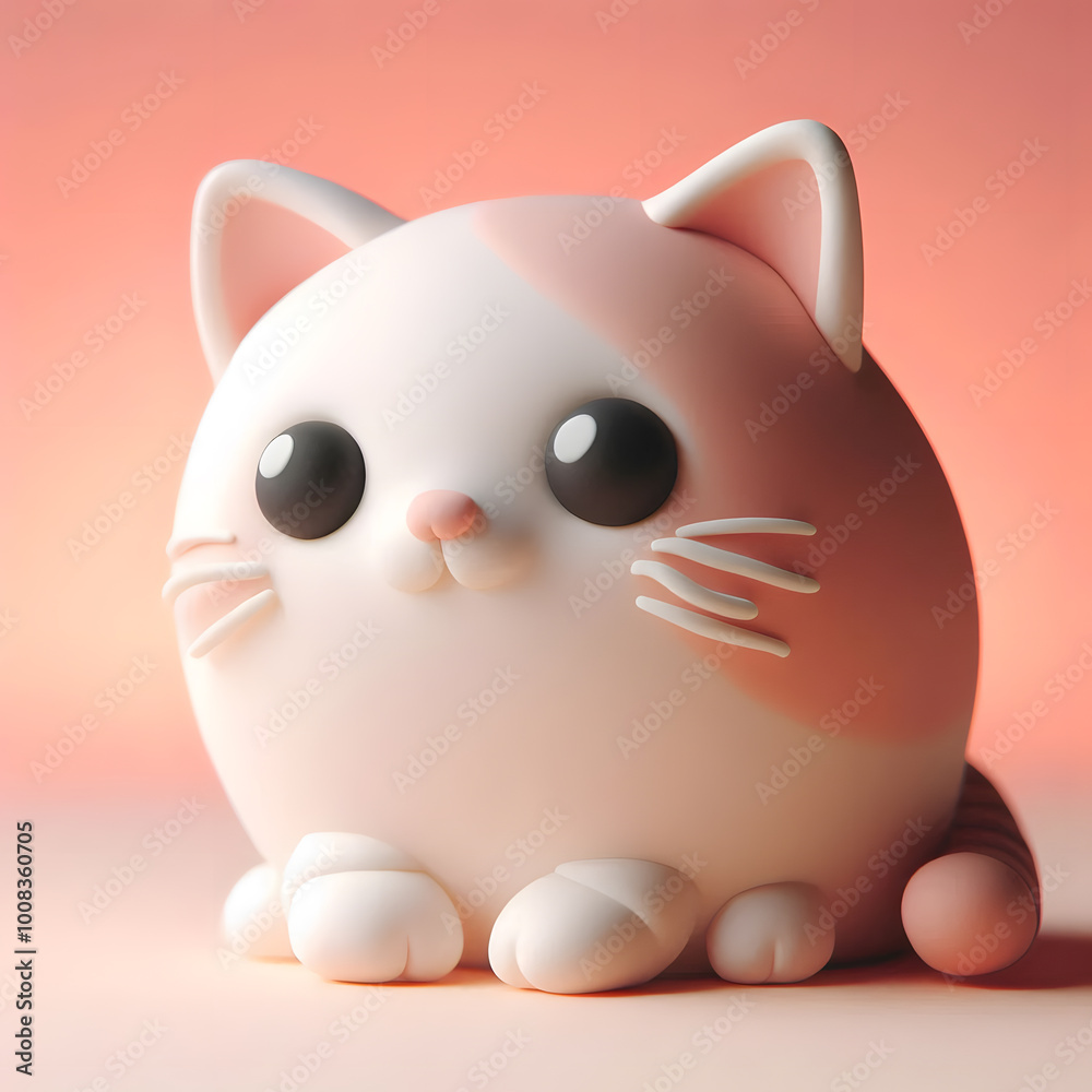 Charming Pink Cat Figurine with Big Eyes on Soft Background Charming Pink Cat Figurine with Big Eyes on Soft Background