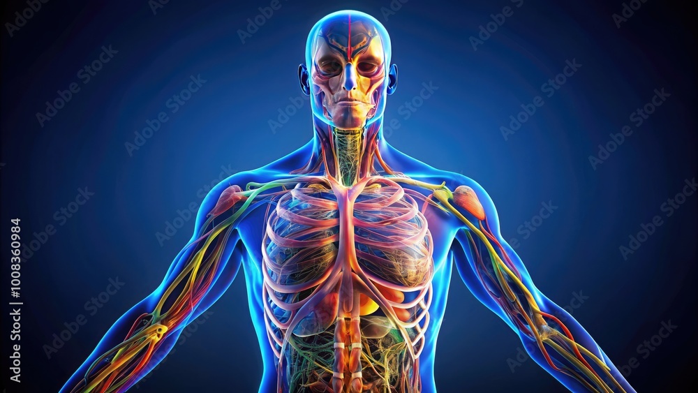 Anatomical Illustration of the Human Body with Labeled Organs and Systems in Vibrant Colors Anatomical Illustration of the Human Body with Labeled Organs and Systems in Vibrant Colors