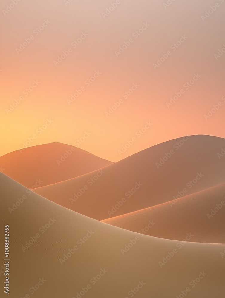 A serene desert landscape with rolling sand dunes under a pastel sunset sky. A serene desert landscape with rolling sand dunes under a pastel sunset sky.