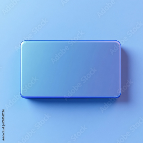 Blue, rectangular, shiny button on a neutral background in a minimalist design with an elegant and modern geometric aesthetic 