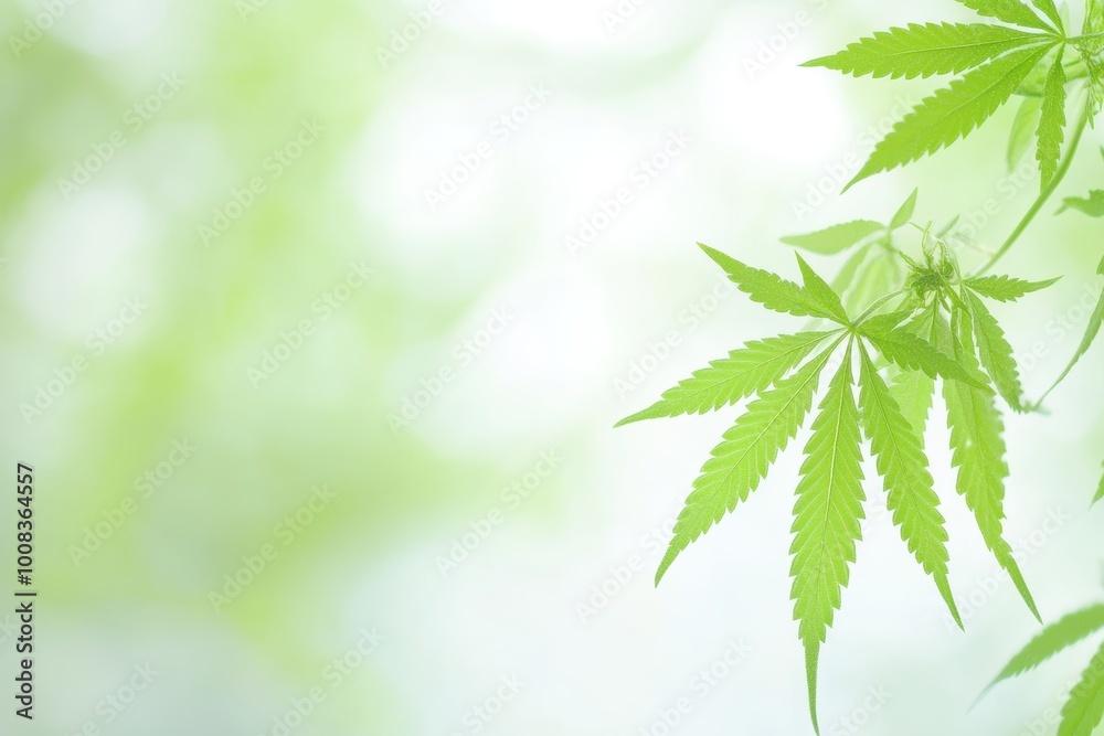 Fresh cannabis leaves on blurred green background Fresh cannabis leaves on blurred green background