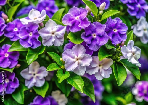 Beautiful Brunfelsia Blooms in Vibrant Shades of Purple and White Against a Lush Green Background