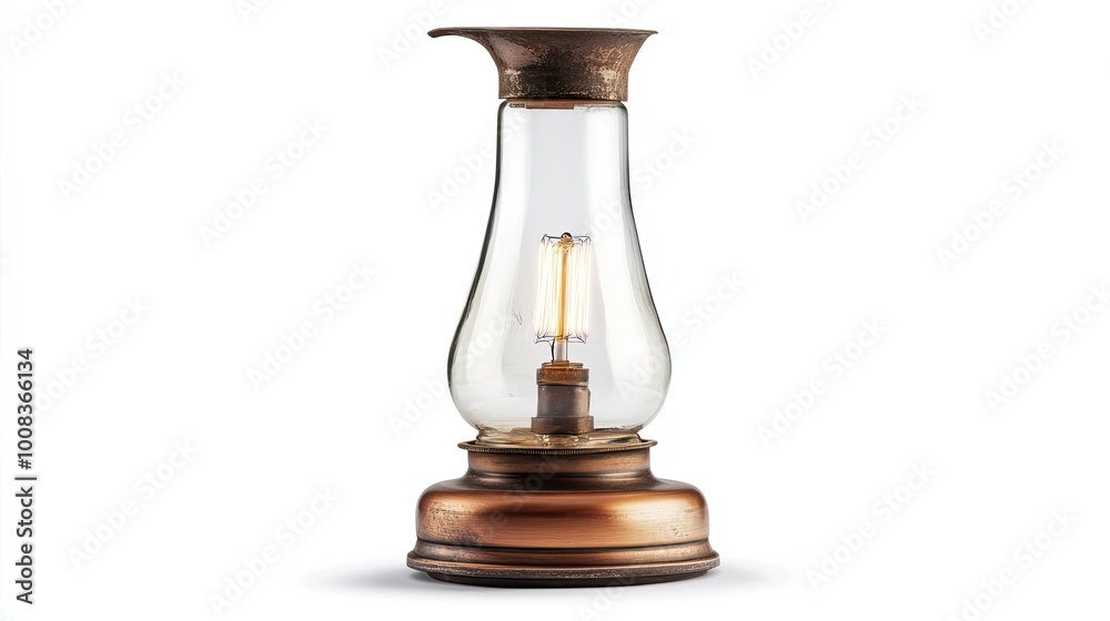 A Copper and Glass Table Lamp with a Vintage Edison Bulb A Copper and Glass Table Lamp with a Vintage Edison Bulb