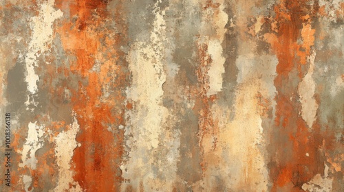 Abstract texture of a weathered wall in various shades of brown, orange, and white.