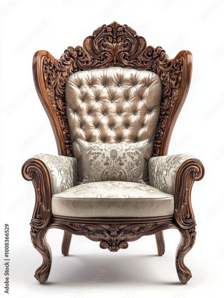 luxury classic wooden throne chair with elegant royal engravings on a white background luxury classic wooden throne chair with elegant royal engravings on a white background