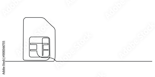 one continuous line drawing of sim card.one line drawing of 5g sim card icon.single line vector illustration.isolated white background