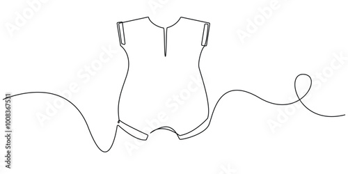 one continuous line drawing of baby clothes.one line drawing of baby overalls.single line baby equipment.one line vector illustration