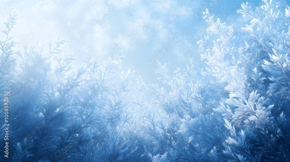 Frosty landscape with icy foliage under a bright sky. Frosty landscape with icy foliage under a bright sky.