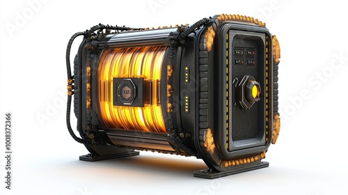 Futuristic Machine with Glowing Orange Interior and Black Exterior photo