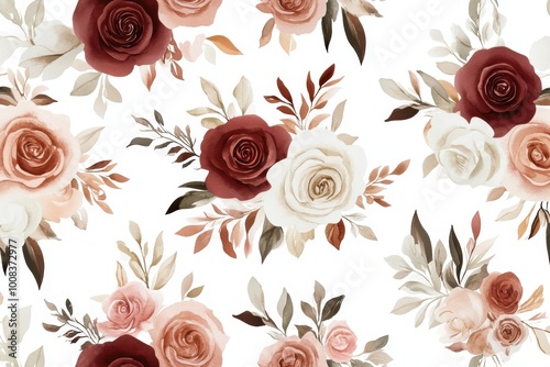 Wallpaper Mural Vintage floral pattern with elegant roses foliage Torontodigital.ca