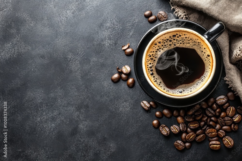 Aromatic coffee cup on dark textured background Aromatic coffee cup on dark textured background