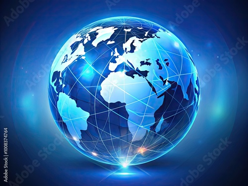 Blue Vector Globe Design Symbolizing Global Connectivity, Technology, and International Collaboration