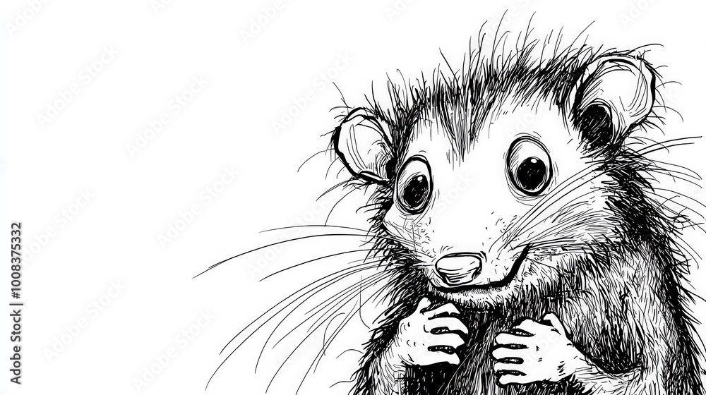 This whimsical black-and-white cartoon showcases a nervous opossum, beautifully illustrated in ink with a distinctly frazzled expression. Generative AI This whimsical black-and-white cartoon showcases a nervous opossum, beautifully illustrated in ink with a distinctly frazzled expression. Generative AI