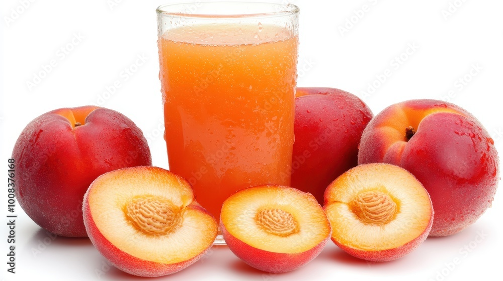 Fresh peach juice ripe peaches on white background Fresh peach juice ripe peaches on white background