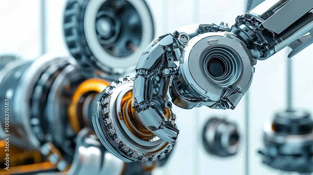 Fototapeta premium Close-up of a robotic arm with intricate gears and machinery