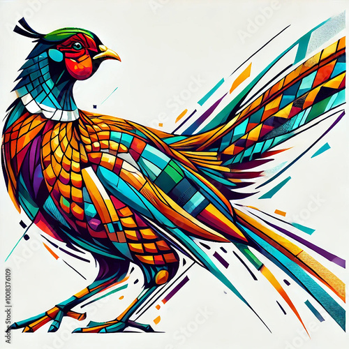 Bright and coloourful illustration of a a male pheasant bird. photo