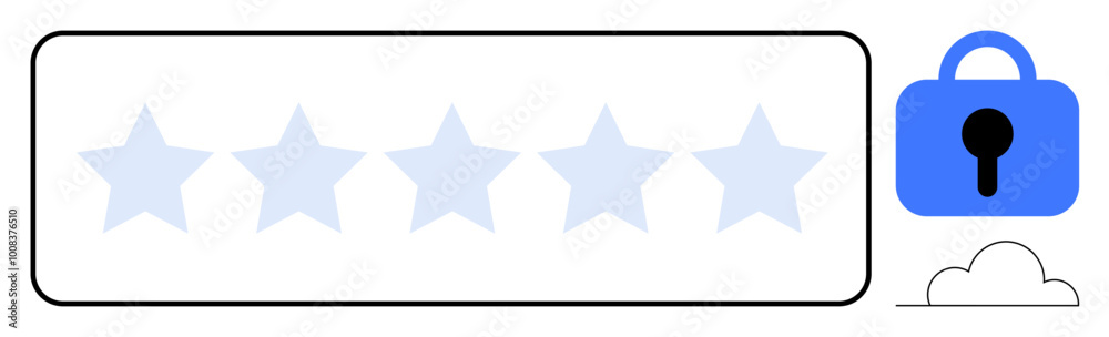 Five stars in a horizontal line with a lock symbol and a cloud icon suggest a secure cloud-based rating or review system. Ideal for online reviews, e-commerce, security, cloud storage, and user Five stars in a horizontal line with a lock symbol and a cloud icon suggest a secure cloud-based rating or review system. Ideal for online reviews, e-commerce, security, cloud storage, and user