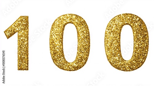 The image shows a 3D golden letter 100, a 3D golden number 100, and another 3D golden letter A arranged in a row, all with a shiny metallic finish