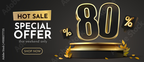 80 percent Off. Discount creative composition. Sale banner and poster. Vector illustration.