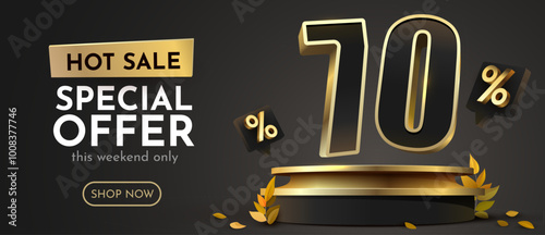 70 percent Off. Discount creative composition. Sale banner and poster. Vector illustration.