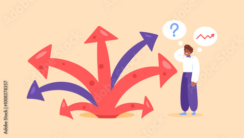 concept of path and choice. thinking and making decisions. choosing the right path in life and career to continue to grow. illustration of a man confused to choose the best path. flat style design