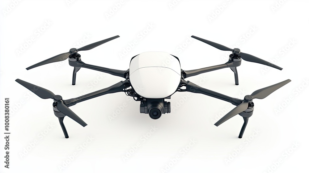 Black and White Drone with Four Propellers and a Camera Black and White Drone with Four Propellers and a Camera