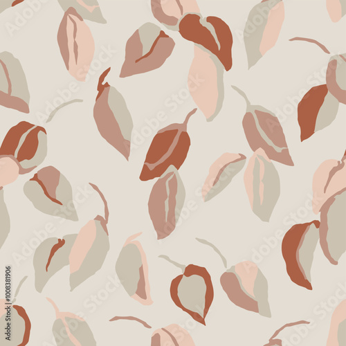 Vector retro geometrical leaves motif illustration seamless repeat pattern