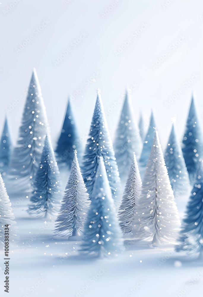 Obraz premium Winter landscape with snow covered trees in blue and white, perfect for holiday greeting