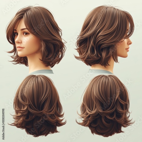 Stylish medium-length wavy hair showcasing a beautiful layered cut from multiple angles.