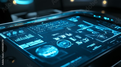 Wallpaper Mural Futuristic Display with Data and Graphs on Screen Torontodigital.ca