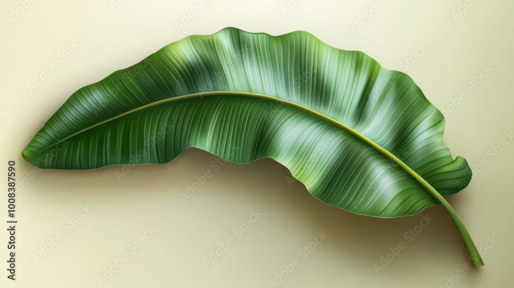 Fototapeta premium Realistic banana leaf with detailed veins and textures, placed against a soft natural background.