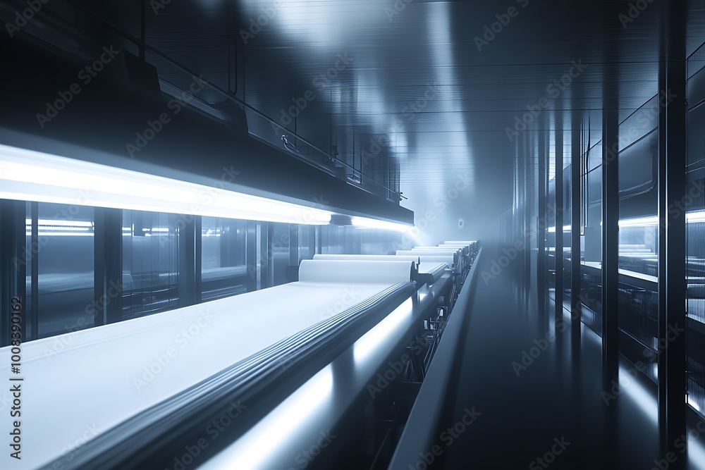 Industrial Conveyor Belt System with Fluorescent Lighting Industrial Conveyor Belt System with Fluorescent Lighting