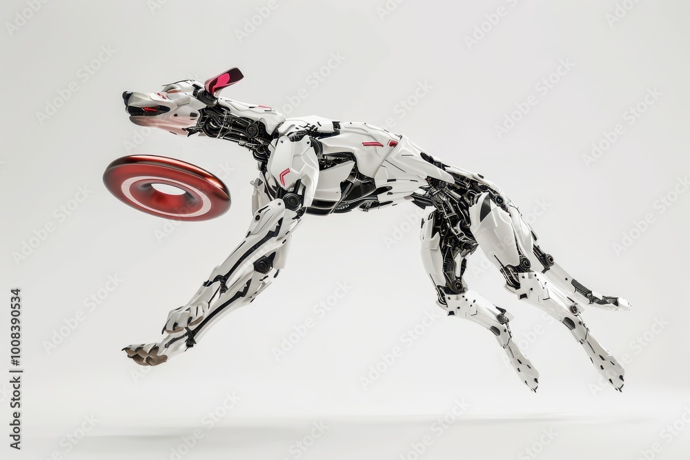 Obraz premium dog robot playing with toy on the white background