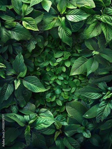 Close up shot of lush green leaves, creating a natural and vibrant texture. Perfect for nature and growth themed designs.