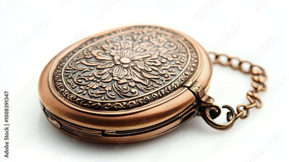 Ornate Bronze Pocket Watch with Chain and Intricate Floral Design Ornate Bronze Pocket Watch with Chain and Intricate Floral Design
