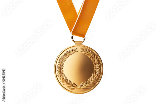 Sign of Victory: Gold Medal Isolated on Transparent Background.