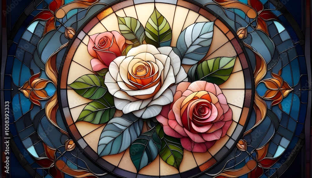 Elegant stained glass rose design Elegant stained glass rose design
