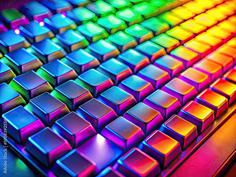 Obraz premium Close-up of a Computer Keyboard with a Modern Design and an Abstract Background in Soft Focus
